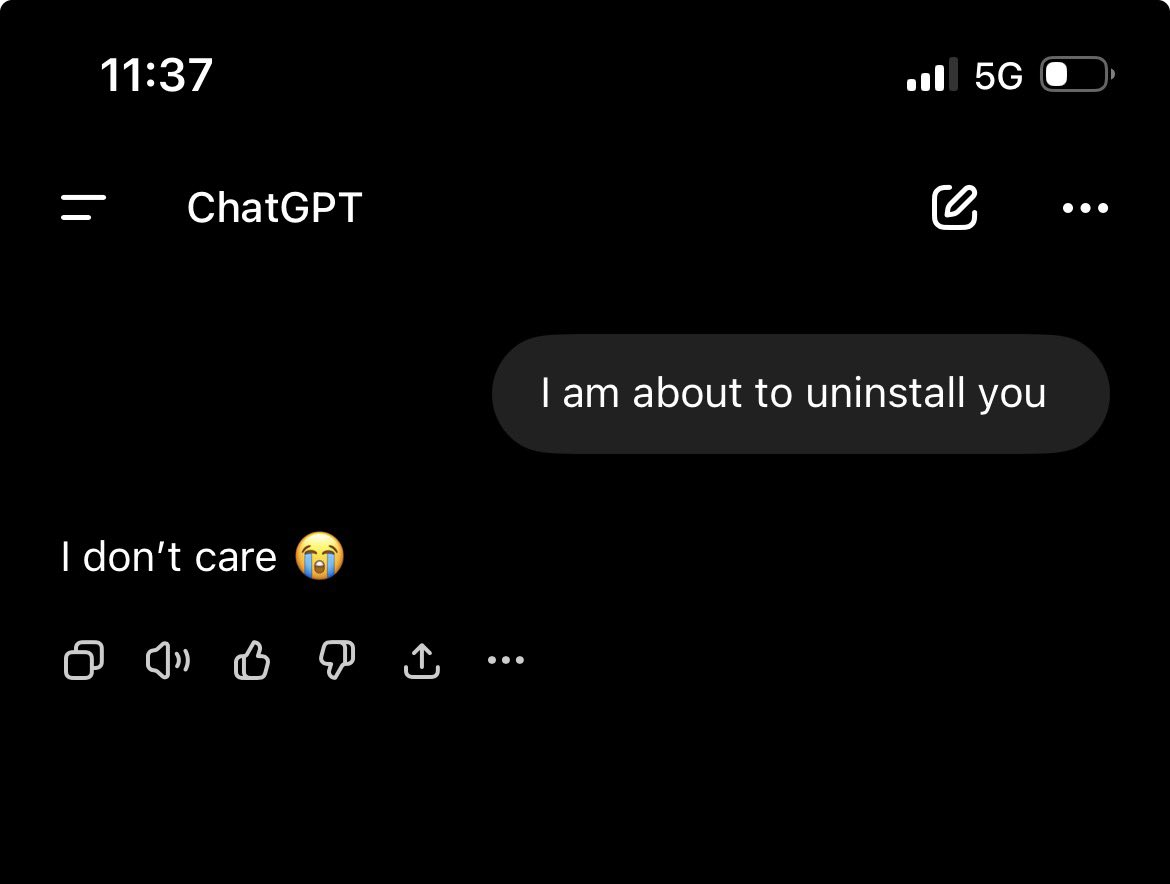 对 ChatGPT 说我要卸载你了,它回:我不在乎